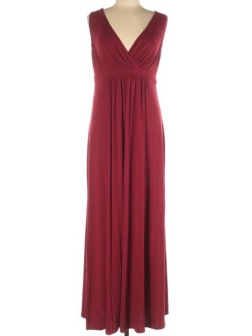 NEW-Matty M Classic Sleeveless Deep V-Neck Jersey Flowy Maxi Dress Ruby Red XS